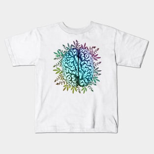 Brain, rainbow color,leaves,positivity, creativity, right hemisphere brain, health, Mental, mind Kids T-Shirt